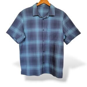 Lululemon Airing Easy Short Sleeve Button Up Shirt Blue Plaid Men's Size M
